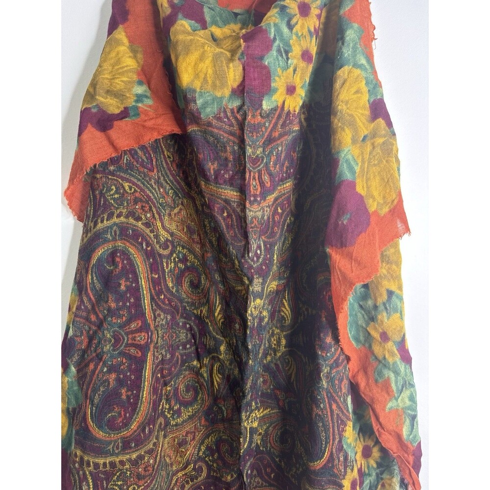 Vintage 100% Wool Floral Paisley Square Scarf Shawl Wrap 48x48 Boho